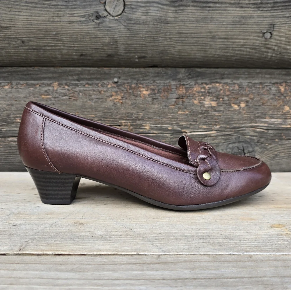 Clarks NEW Y2K Dark Academia Leather Comfort Loafer Pumps 7.5M